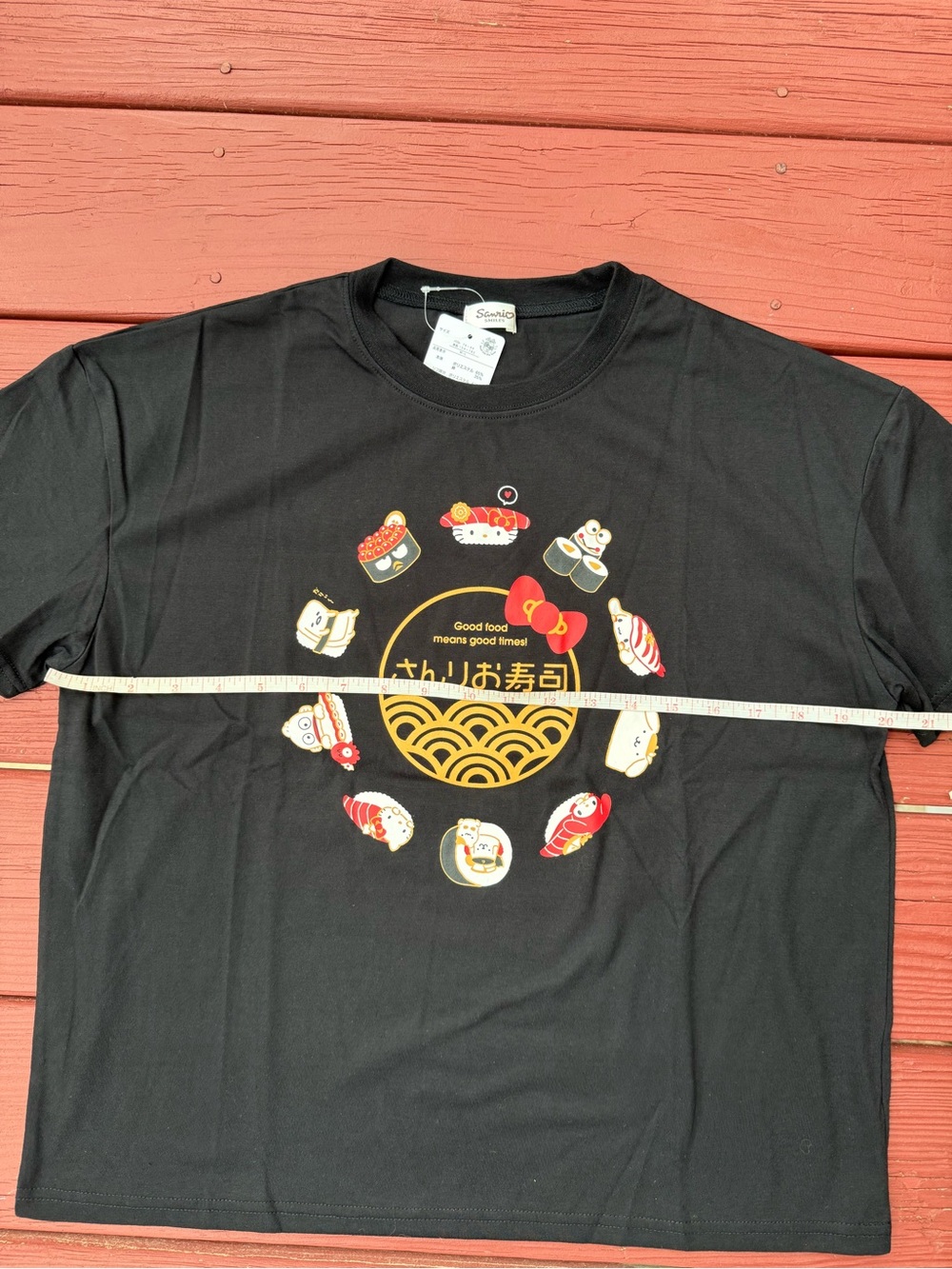 Sanrio Black Short Sleeve Sushi Graphic Tee with Red & Yellow Accents - Picture 2 of 5
